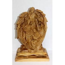 Olive Wood Artistic Holy Family with St. Michael 