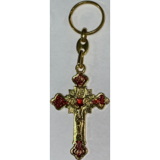 Gold and Red Cross Key Chain